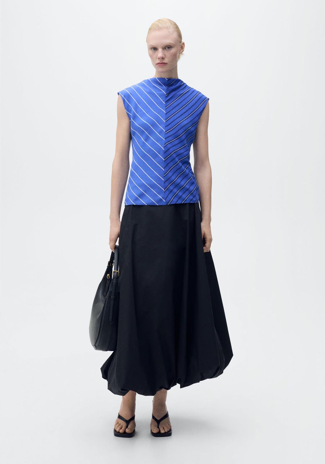 Mango Combined Striped Blouse - Medium Blue 1 Shaws Department Stores