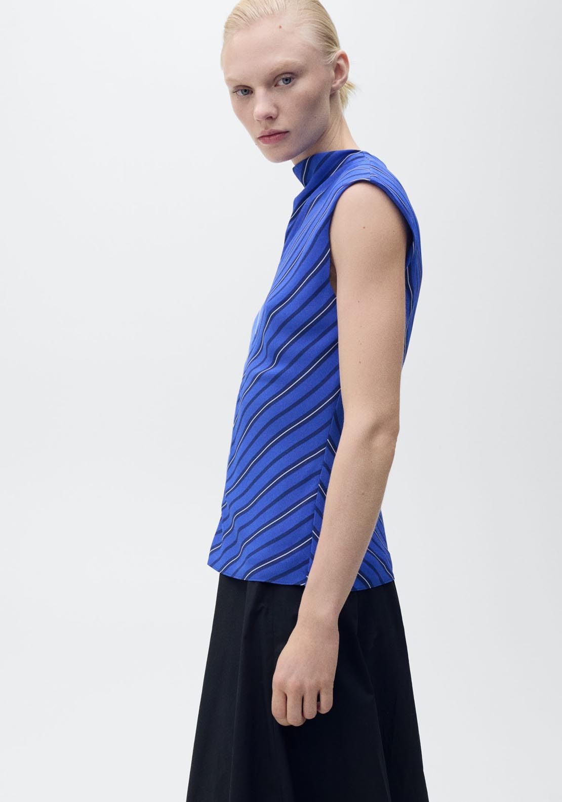 Mango Combined Striped Blouse - Medium Blue 3 Shaws Department Stores