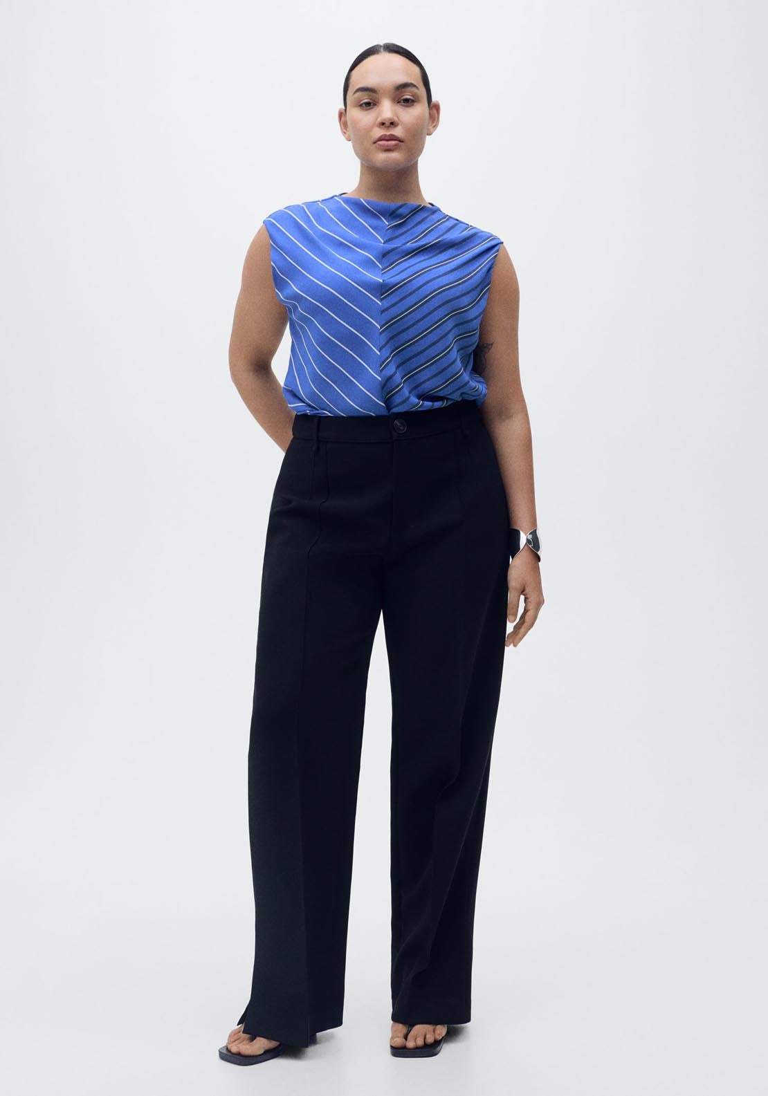 Mango Combined Striped Blouse - Medium Blue 6 Shaws Department Stores