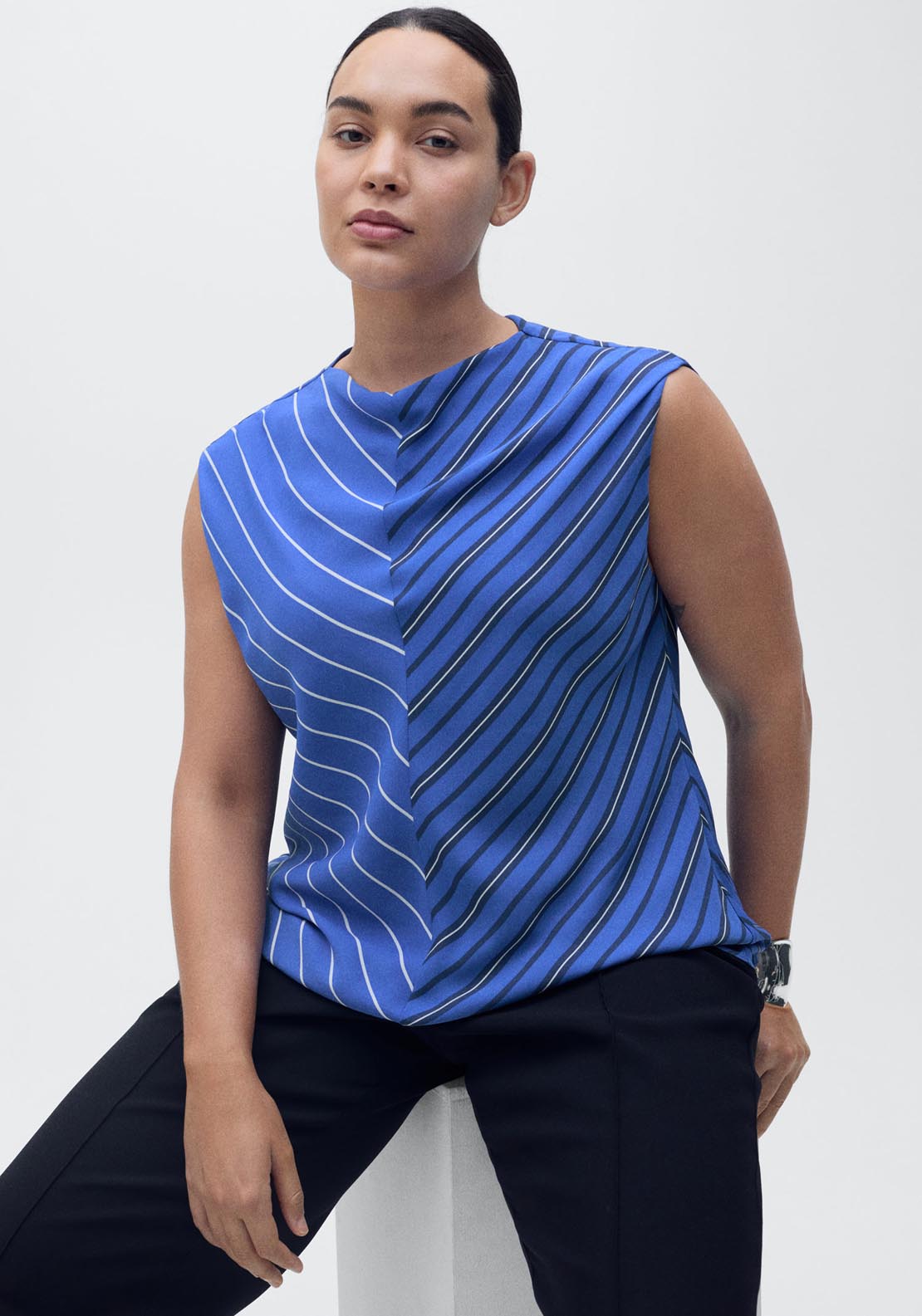 Mango Combined Striped Blouse - Medium Blue 7 Shaws Department Stores