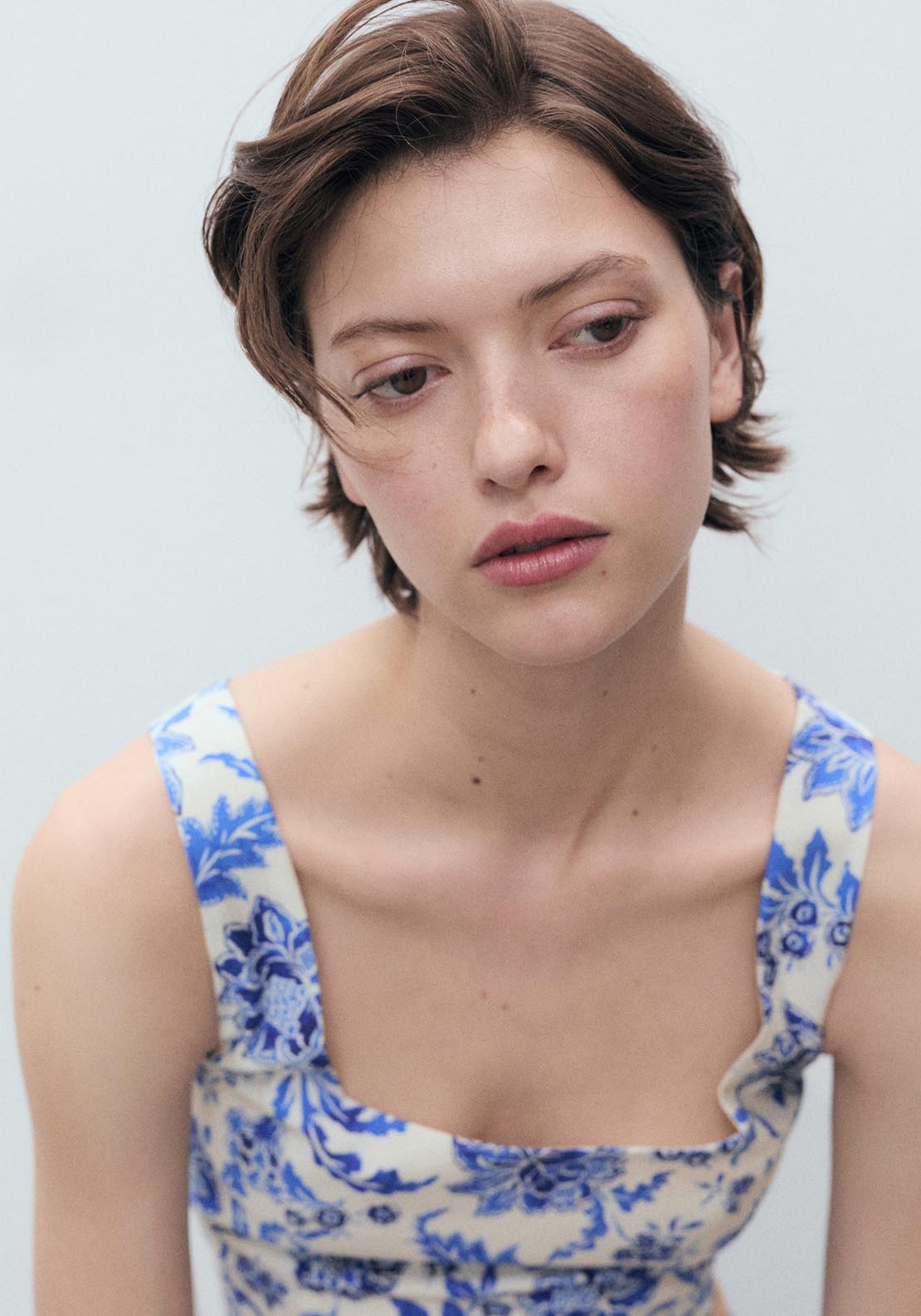Mango Floral Crop Top With Low Neckline - Beige 3 Shaws Department Stores