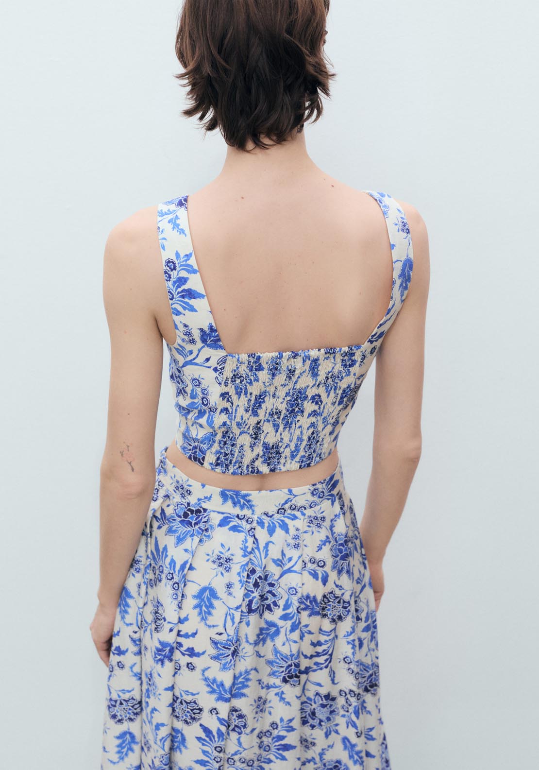 Mango Floral Crop Top With Low Neckline - Beige 2 Shaws Department Stores