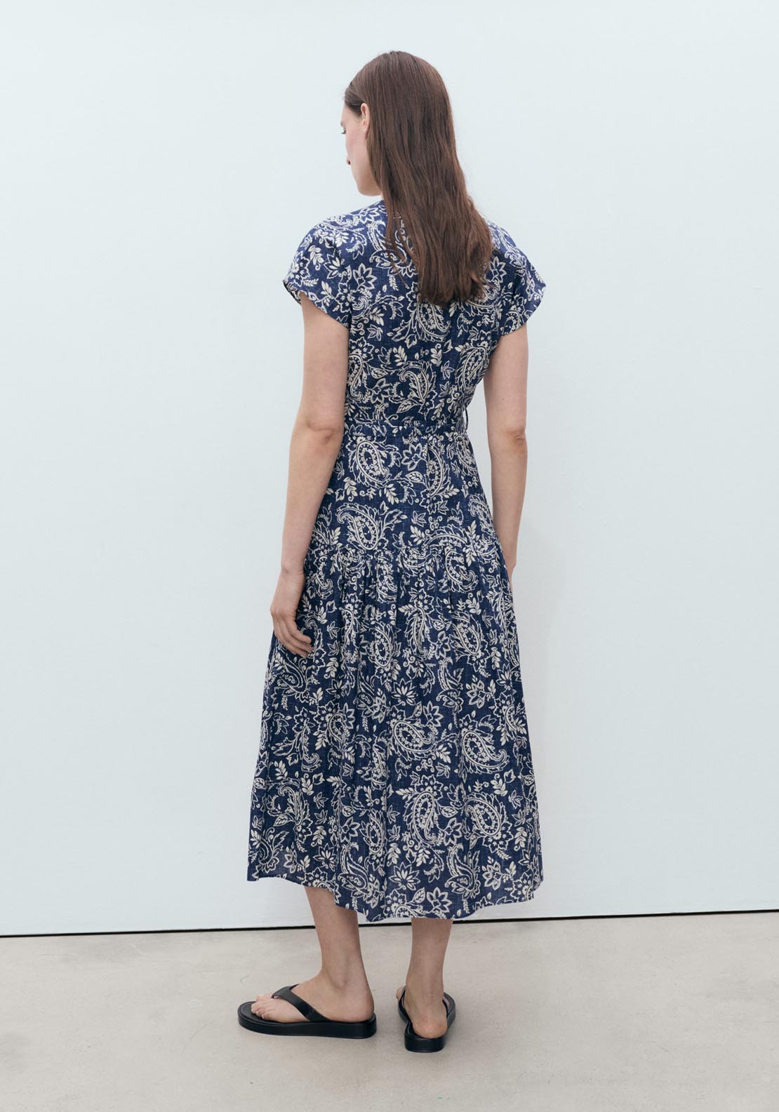 Mango Paisley Flared Dress With Belt - Medium Blue 2 Shaws Department Stores