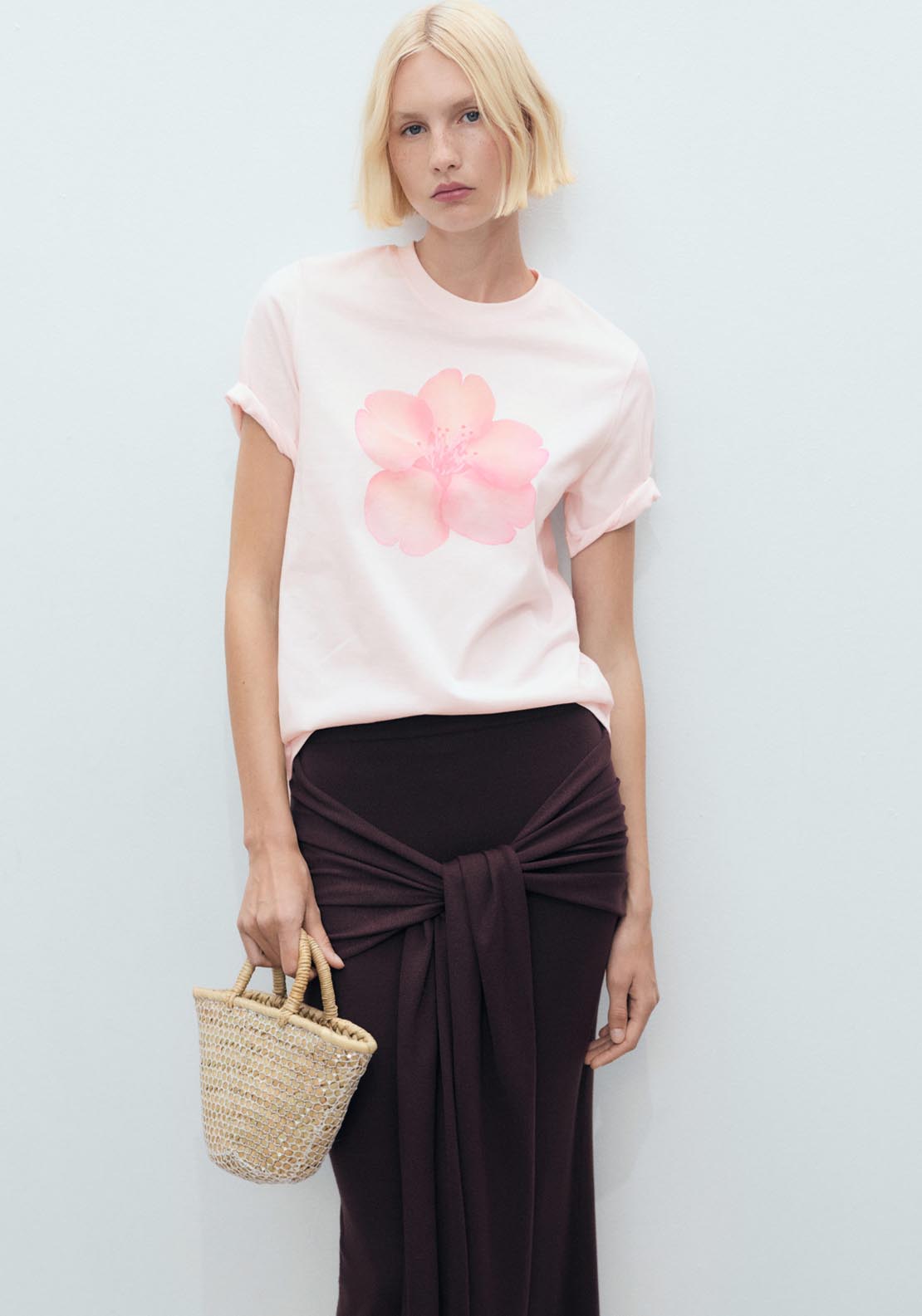 Mango Floral Print T-Shirt - Light/pastel Pink 1 Shaws Department Stores
