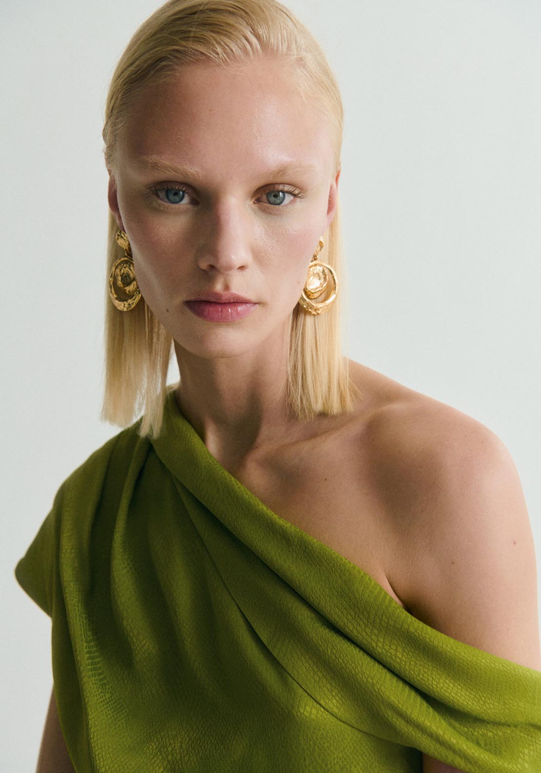 Mango Satin Blouse With Asymmetrical Neck - Green 3 Shaws Department Stores