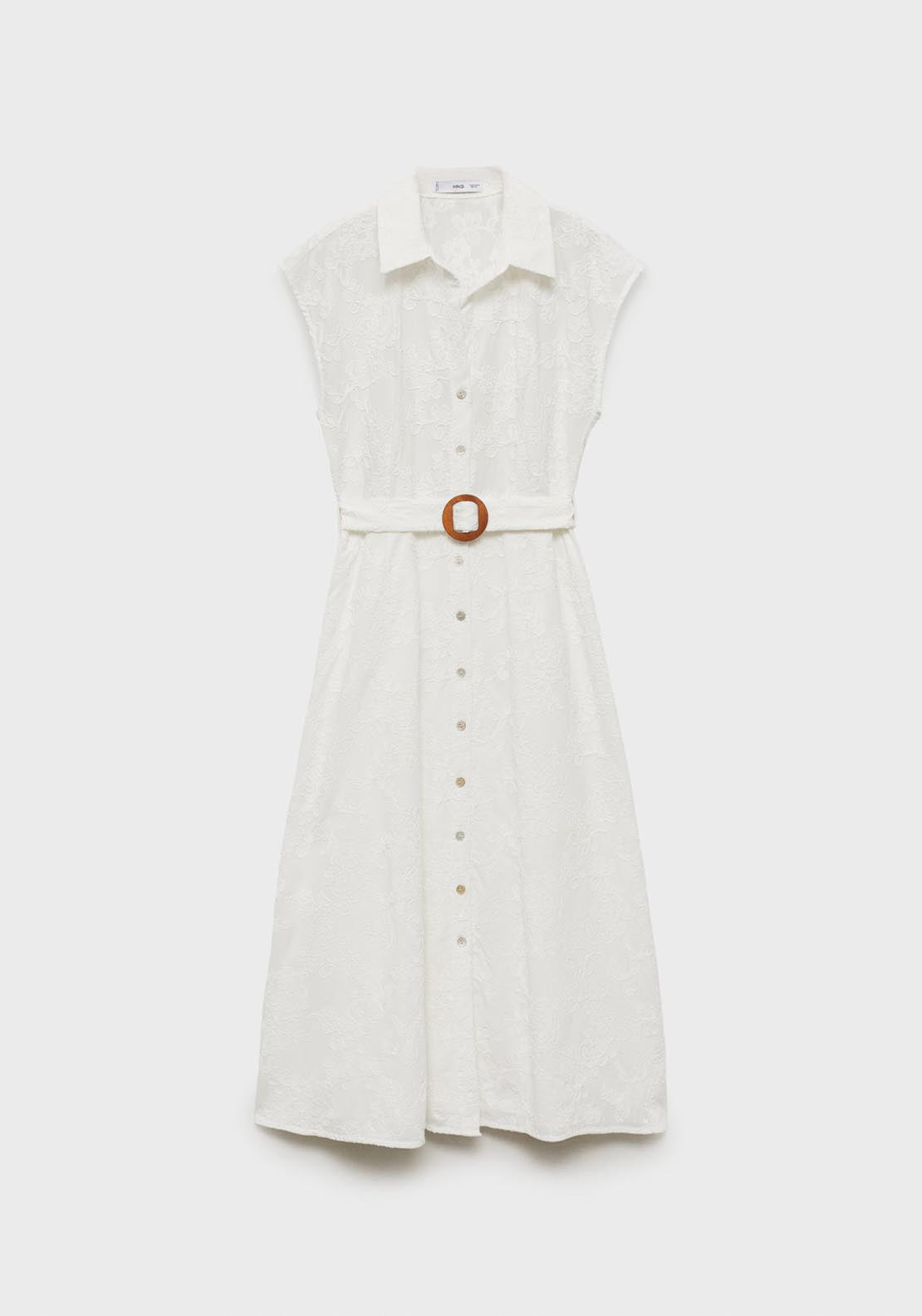 Mango Embroidered Shirt Dress With Belt - White 10 Shaws Department Stores