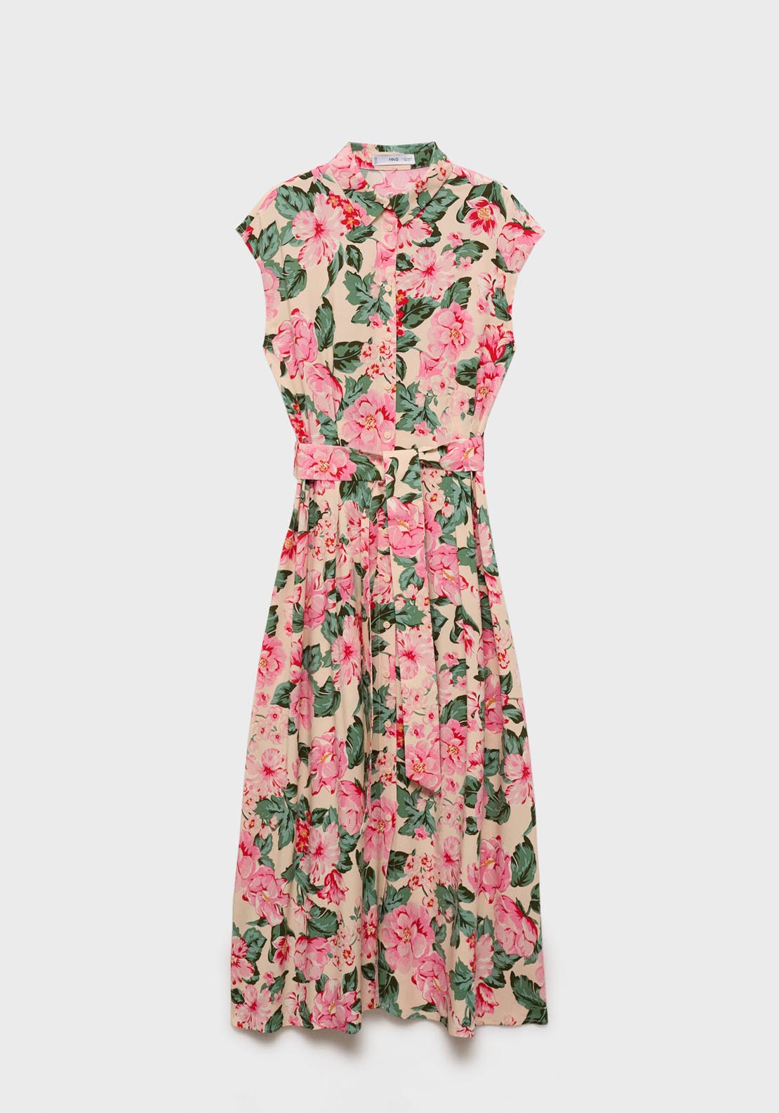 Mango Printed Shirt Dress With Belt - Light Beige 5 Shaws Department Stores