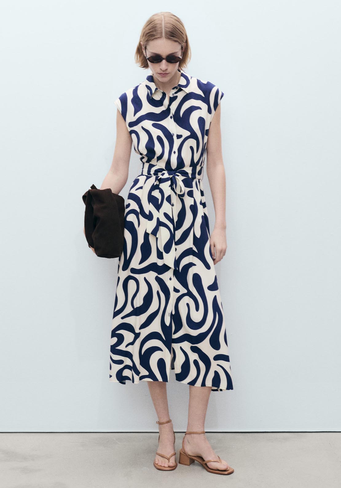 Mango Printed Shirt Dress With Belt - Medium Blue 1 Shaws Department Stores