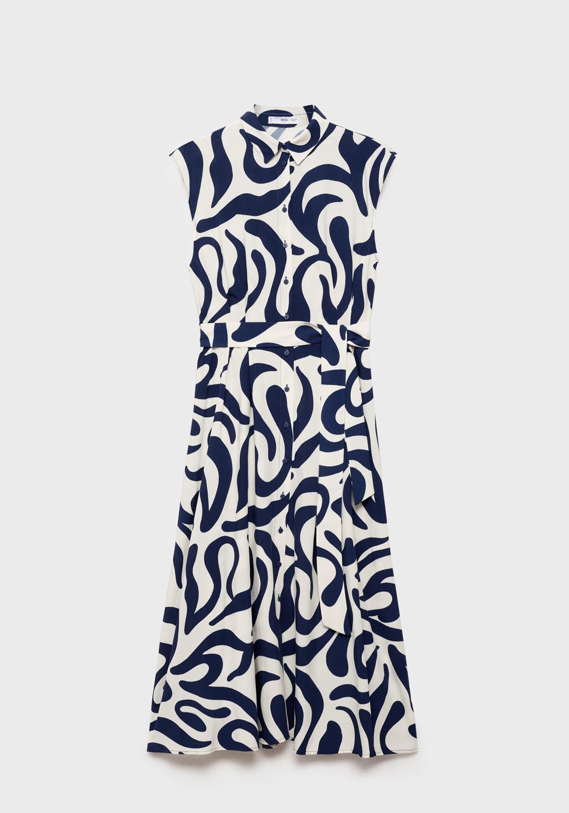 Mango Printed Shirt Dress With Belt - Medium Blue 7 Shaws Department Stores