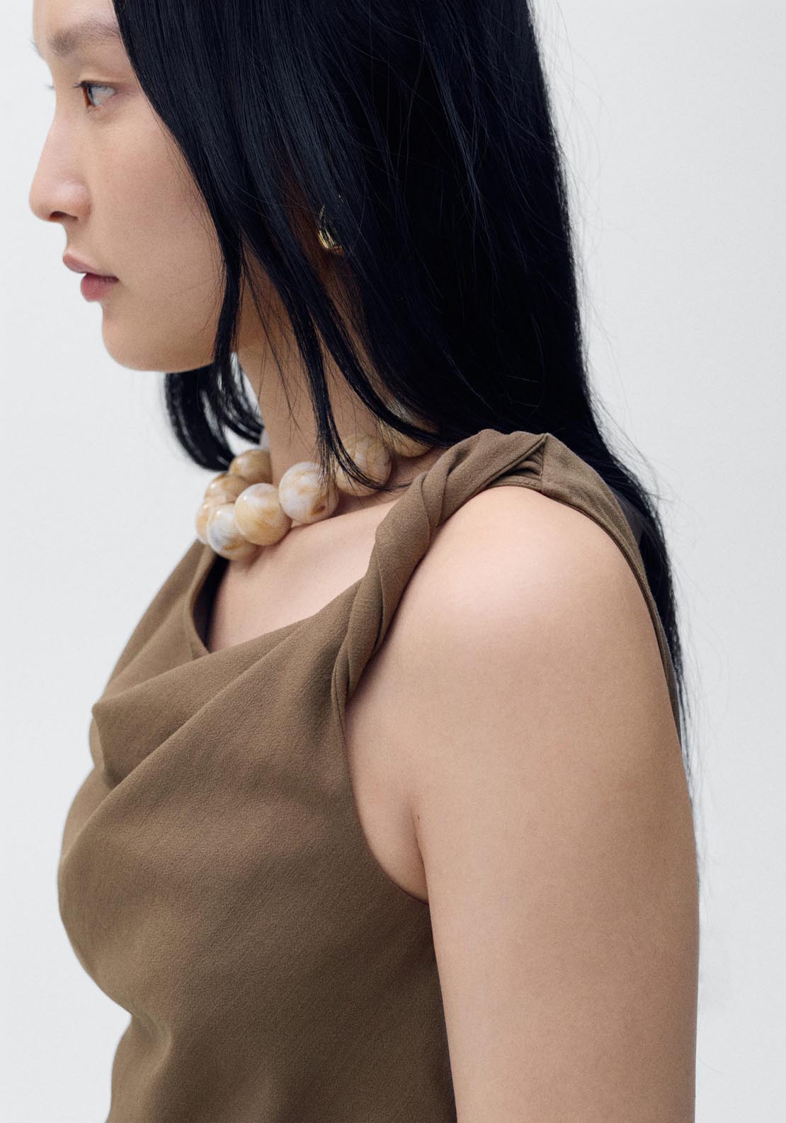 Mango Asymmetrical Draped Top With Straps - Brown 3 Shaws Department Stores