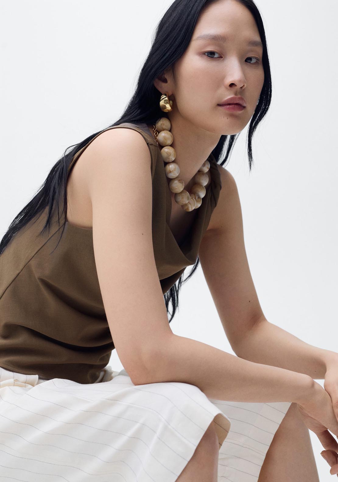 Mango Asymmetrical Draped Top With Straps - Brown 4 Shaws Department Stores