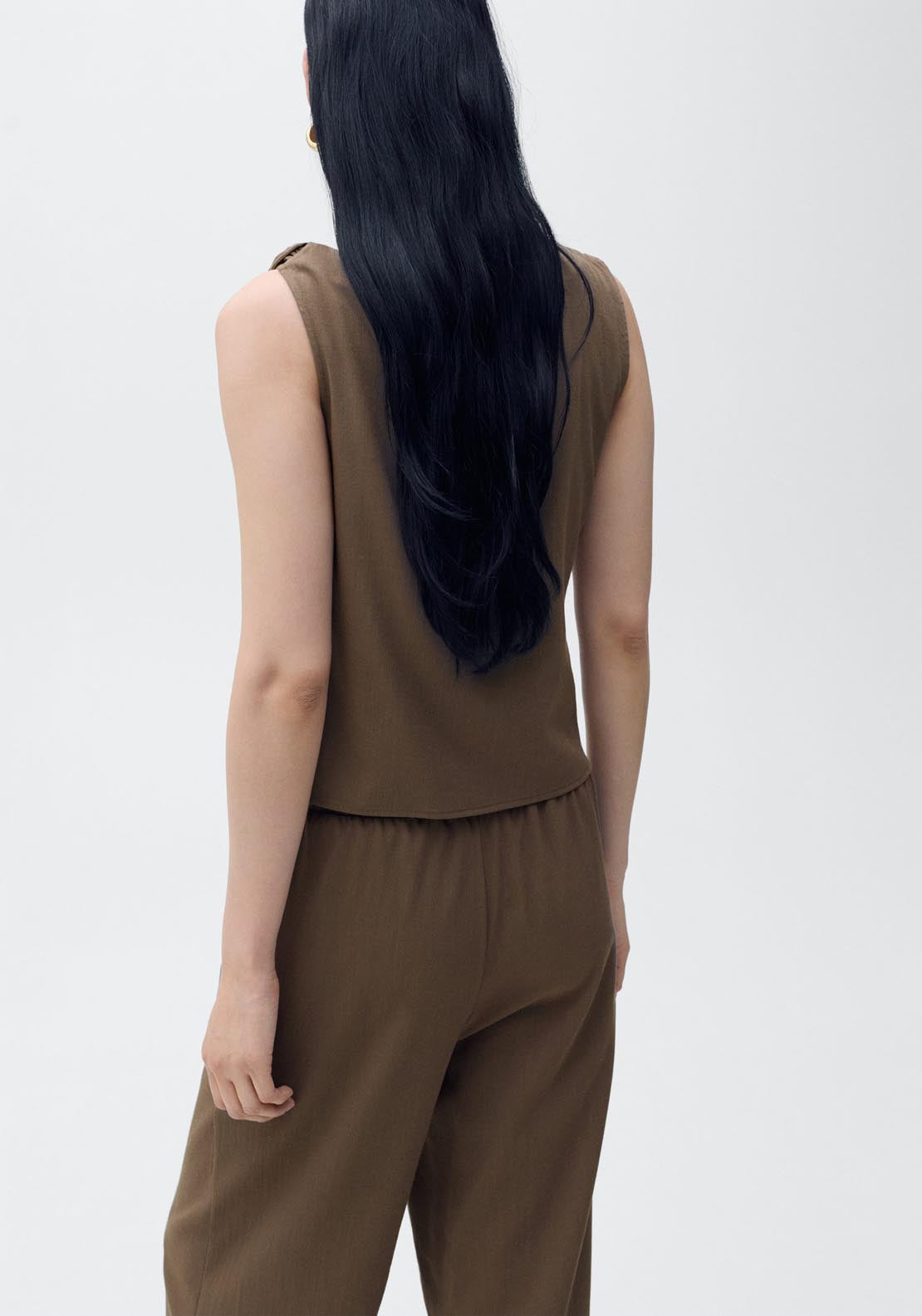 Mango Asymmetrical Draped Top With Straps - Brown 2 Shaws Department Stores