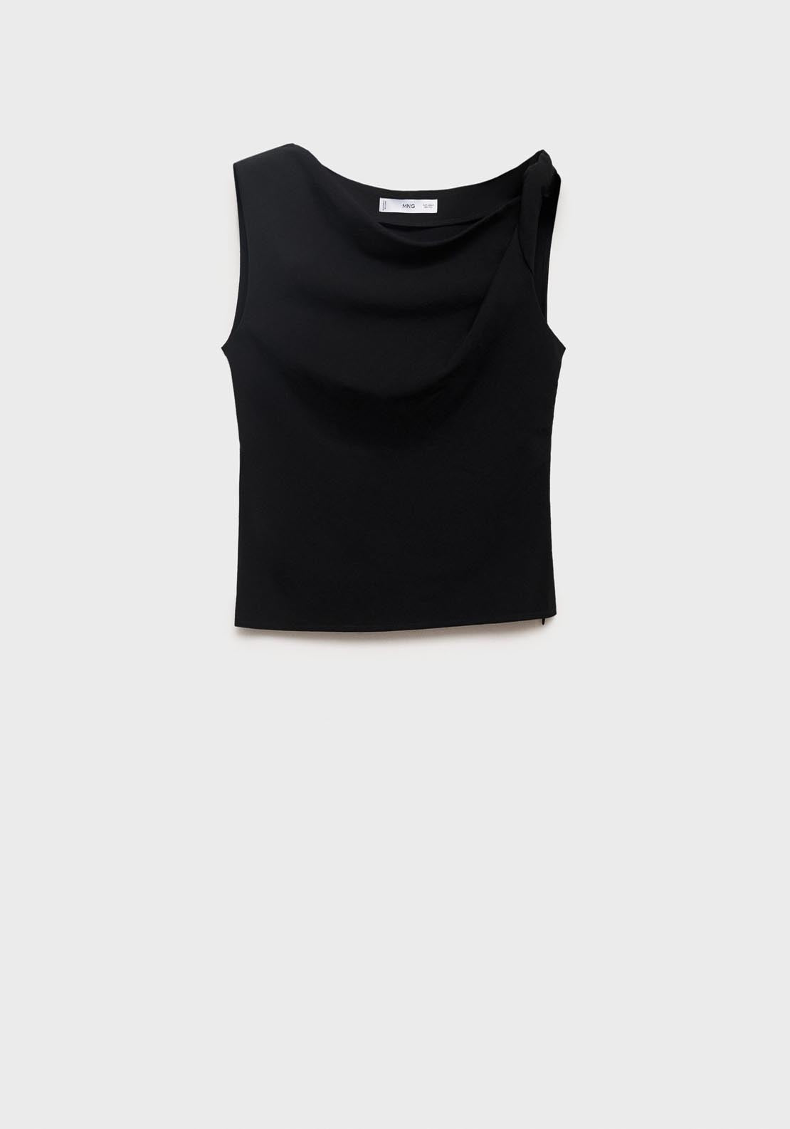 Mango Asymmetrical Draped Top With Straps - Black 6 Shaws Department Stores