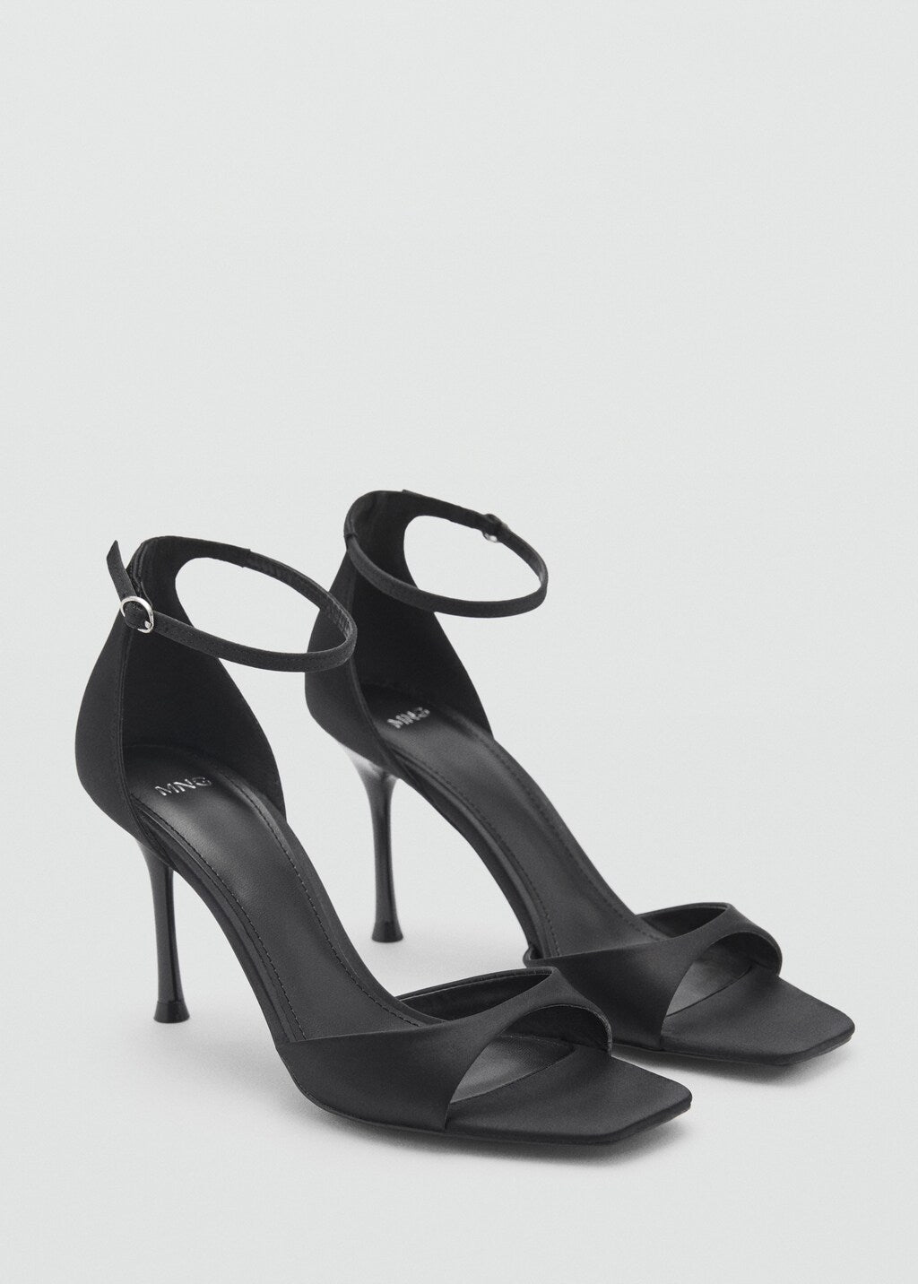 Mango Heeled sandal with strass strap - Black 1 Shaws Department Stores