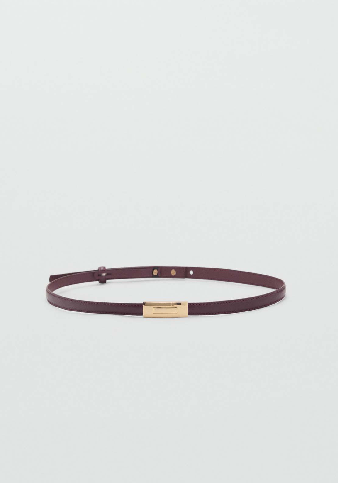 Mango Thin belt with metal buckle - Dark Red 1 Shaws Department Stores