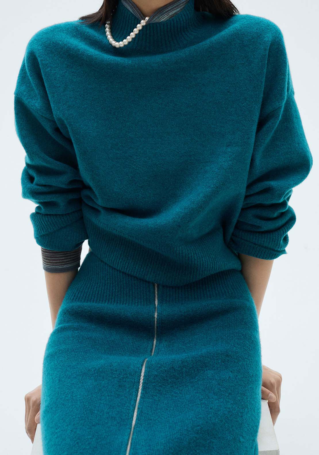 Mango Perkins neck knitted sweater - Green 2 Shaws Department Stores