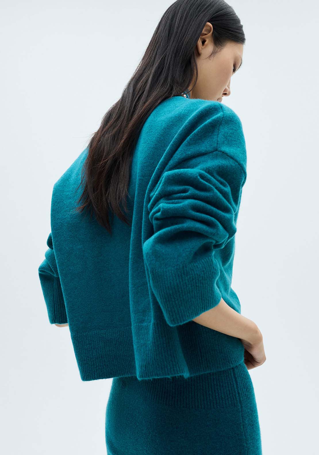 Mango Perkins neck knitted sweater - Green 4 Shaws Department Stores