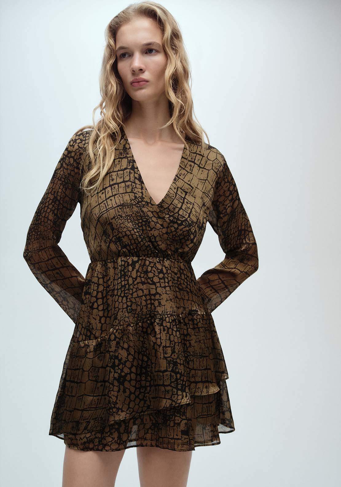 Mango Animal print ruffle dress - Brown 1 Shaws Department Stores