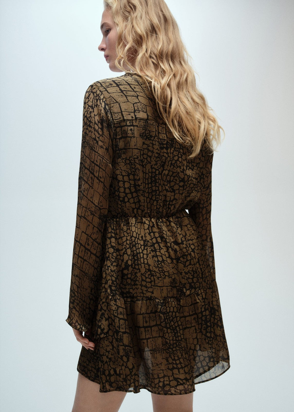 Mango Animal print ruffle dress - Brown 2 Shaws Department Stores