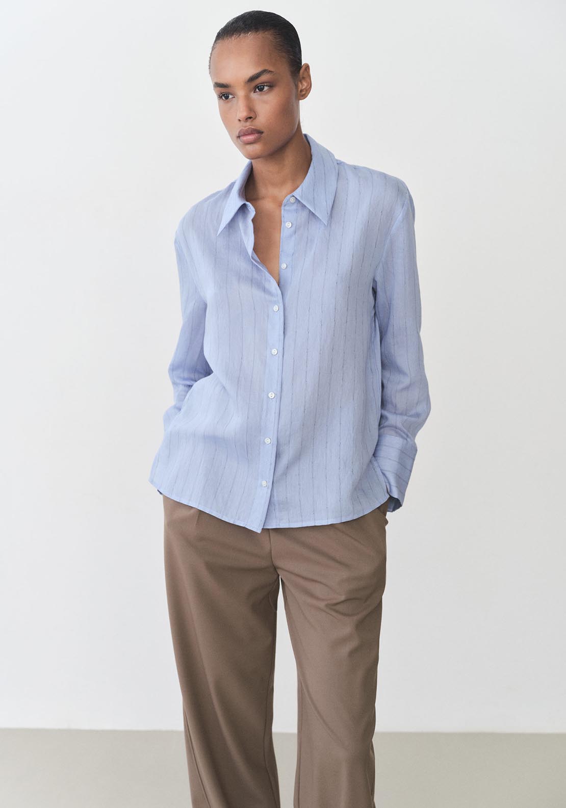 Mango Stripe-print shirt - Medium Blue 1 Shaws Department Stores