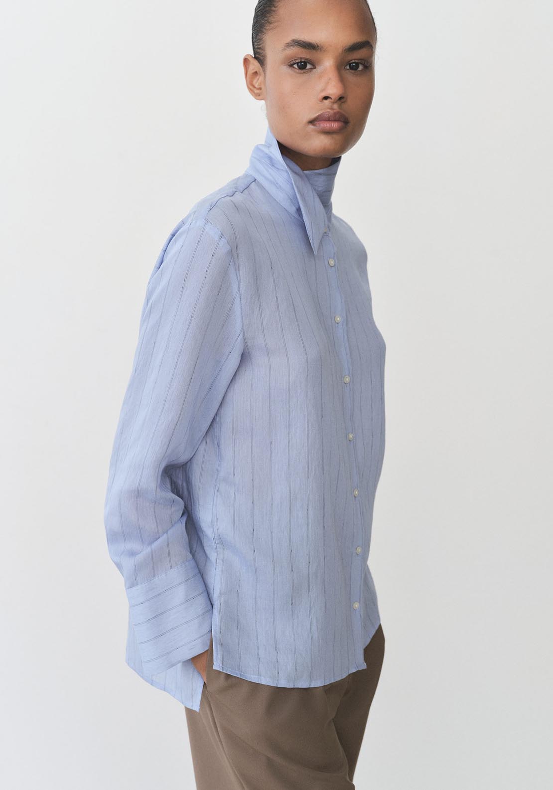 Mango Stripe-print shirt - Medium Blue 4 Shaws Department Stores