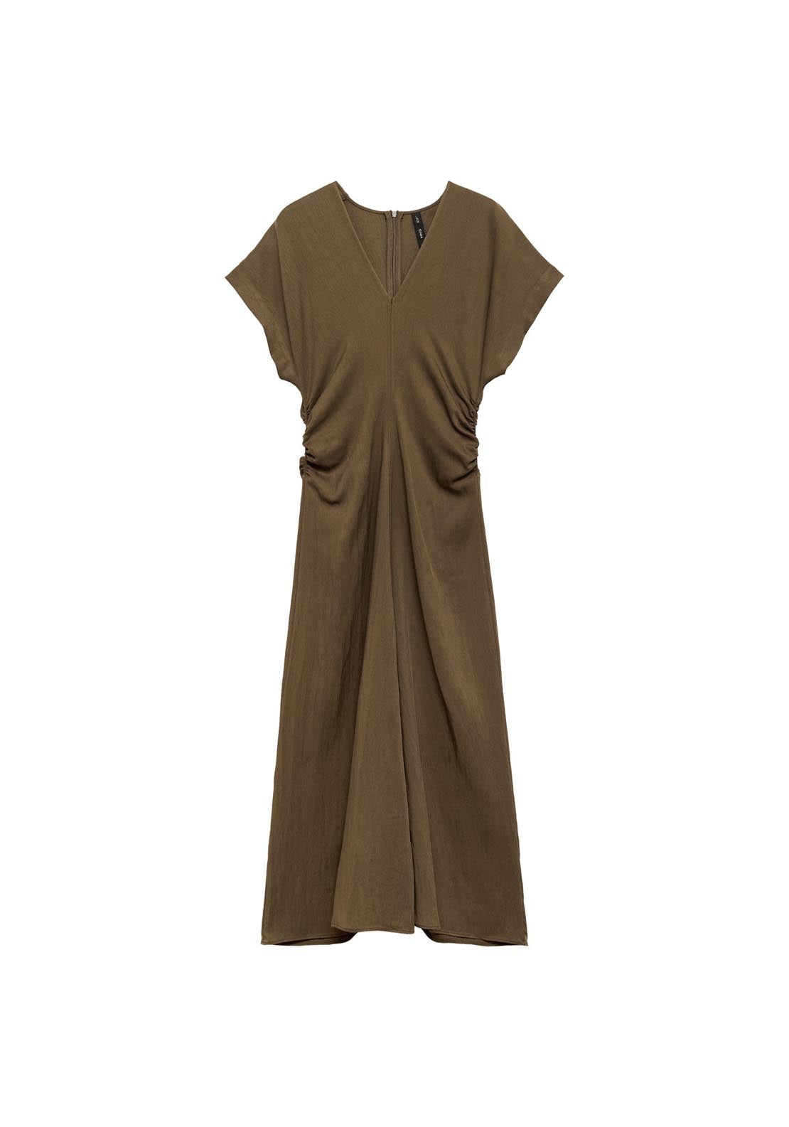 Mango Short Sleeve Dress With Draped Details - Medium Brown 8 Shaws Department Stores