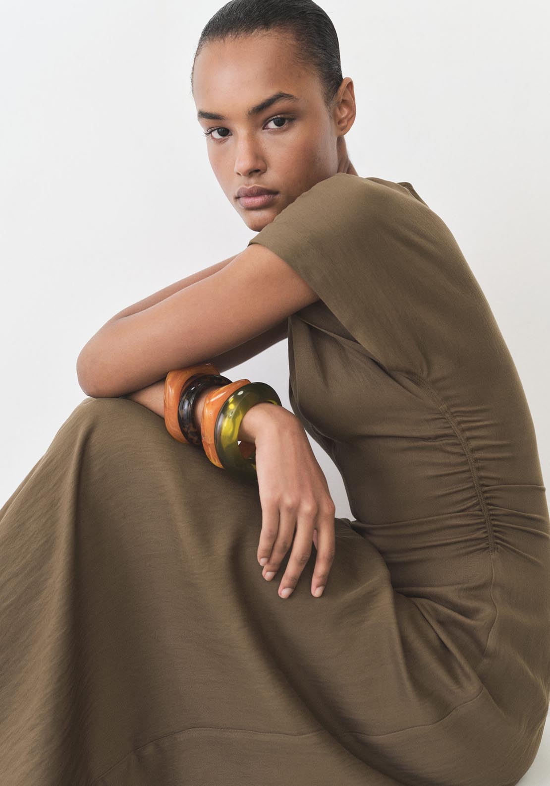 Mango Short Sleeve Dress With Draped Details - Medium Brown 4 Shaws Department Stores