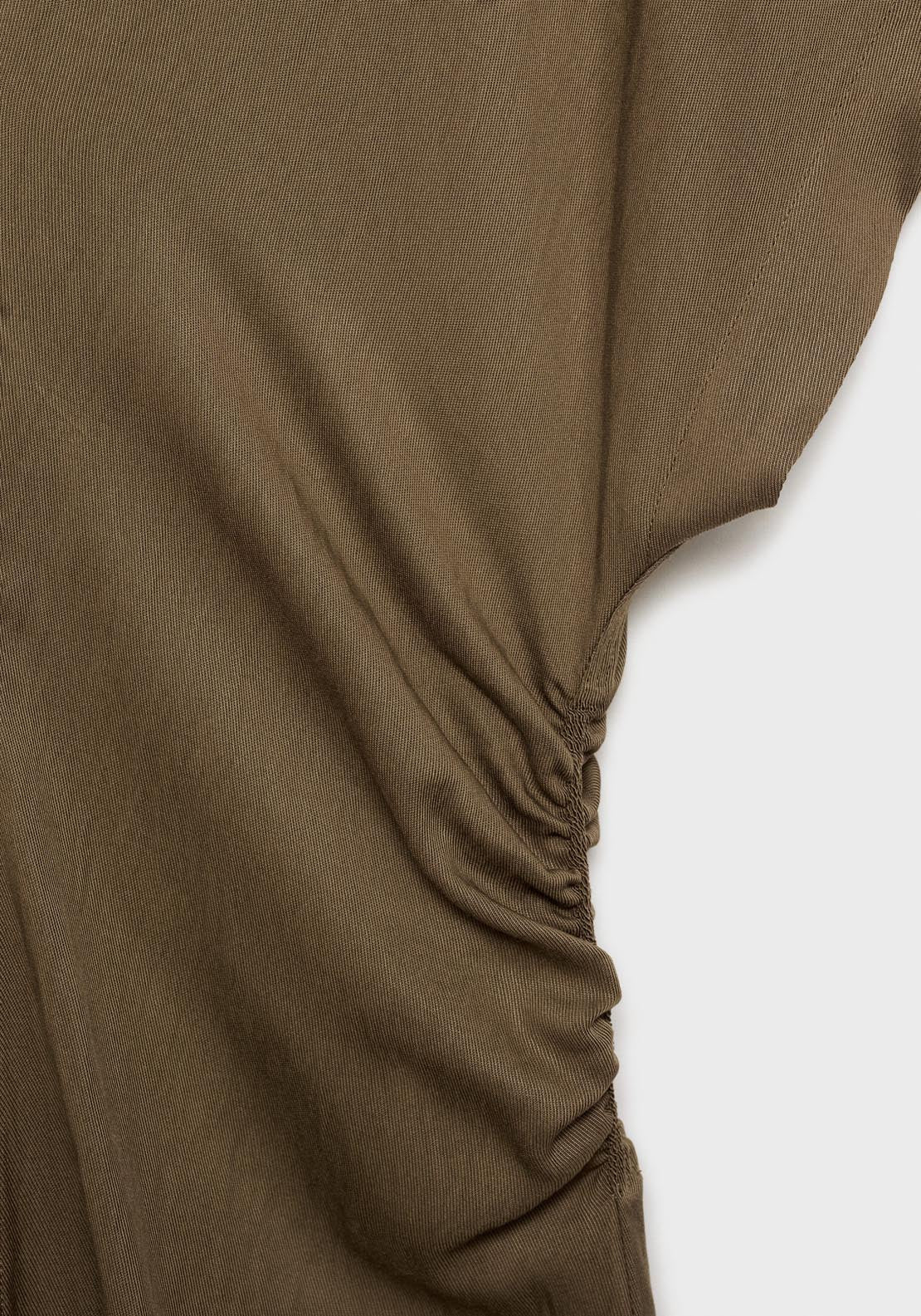 Mango Short Sleeve Dress With Draped Details - Medium Brown 6 Shaws Department Stores
