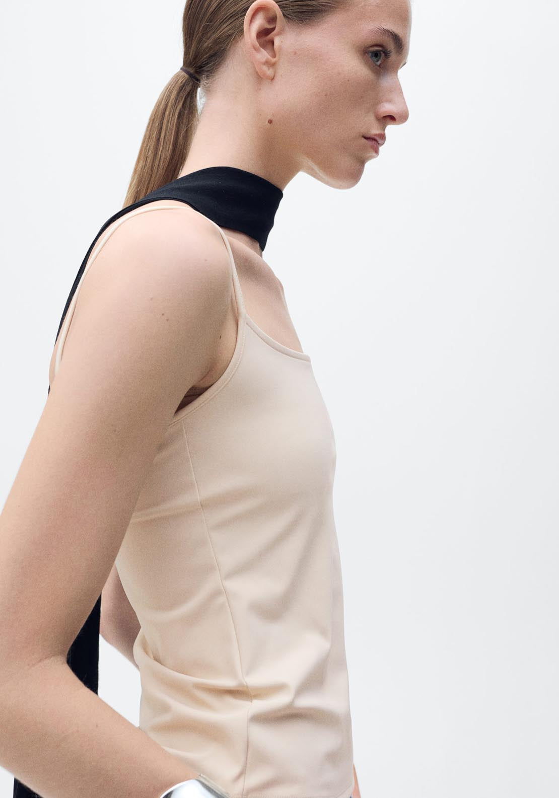 Mango Fitted Top With Thin Straps - Beige 3 Shaws Department Stores