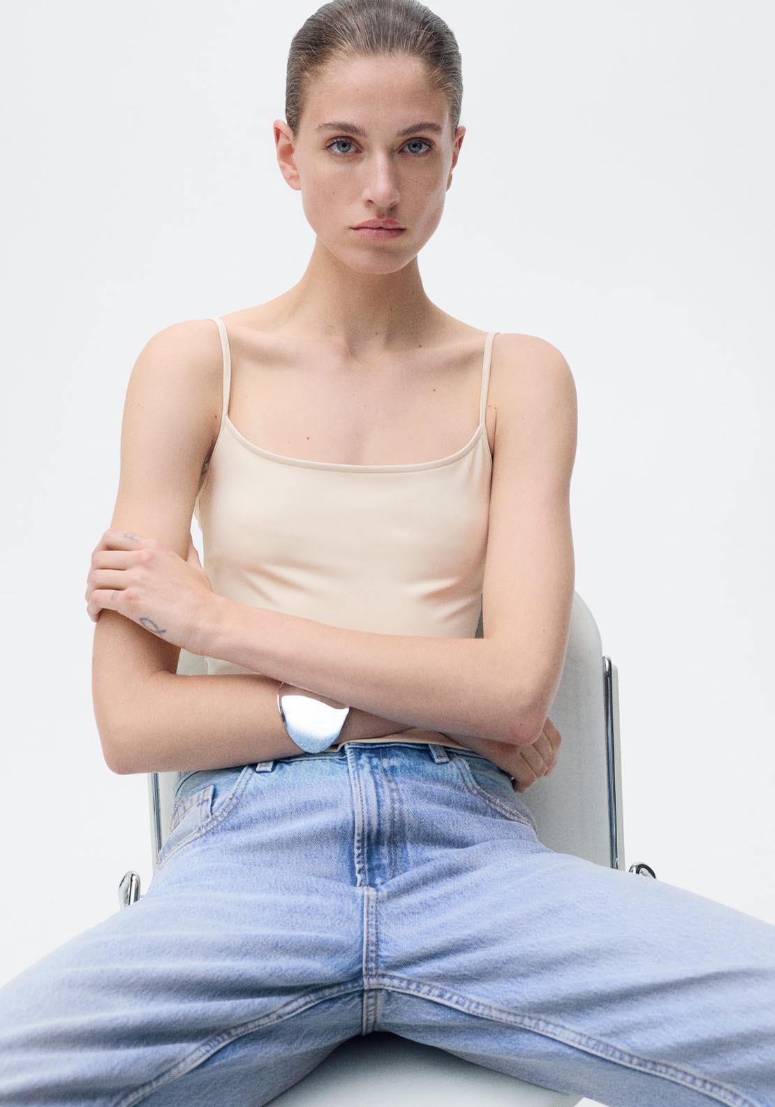 Mango Fitted Top With Thin Straps - Beige 4 Shaws Department Stores