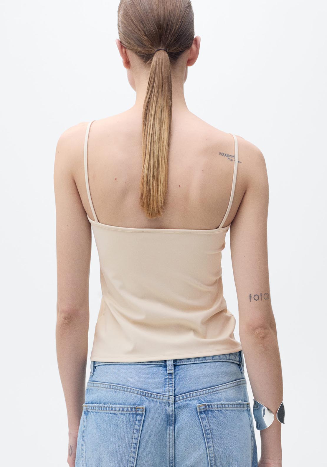 Mango Fitted Top With Thin Straps - Beige 2 Shaws Department Stores