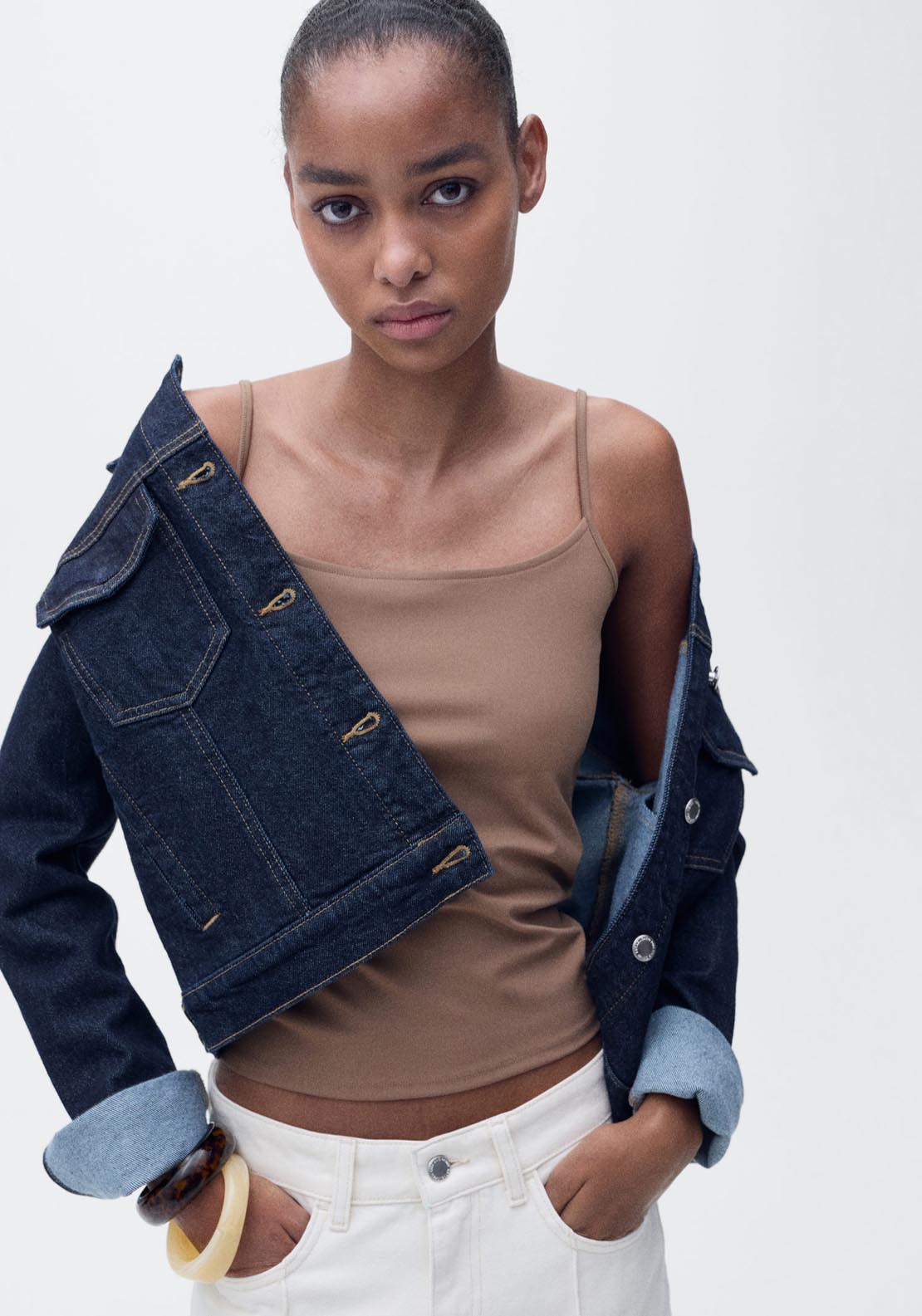 Mango Fitted Top With Thin Straps - Brown 4 Shaws Department Stores