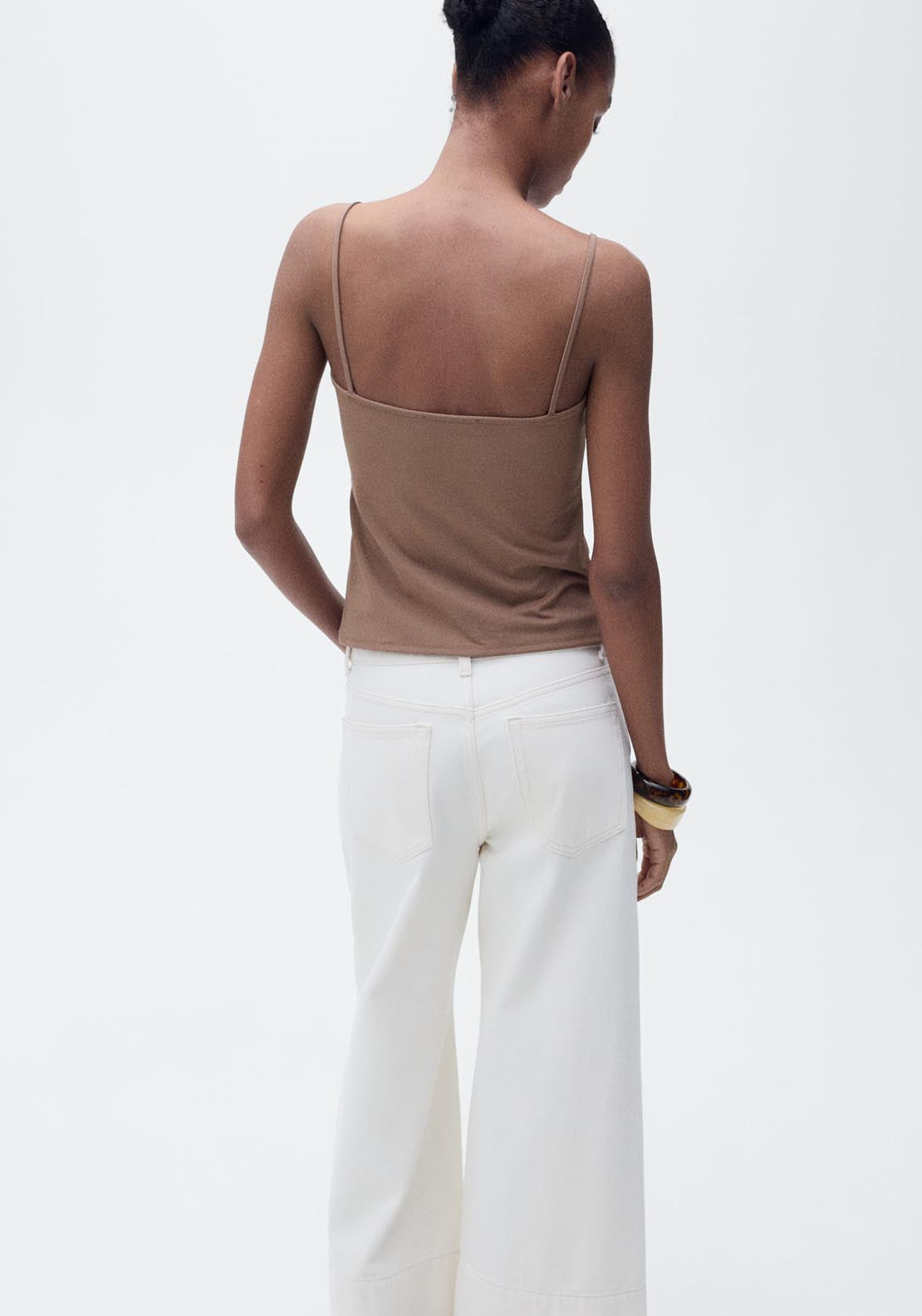 Mango Fitted Top With Thin Straps - Brown 2 Shaws Department Stores