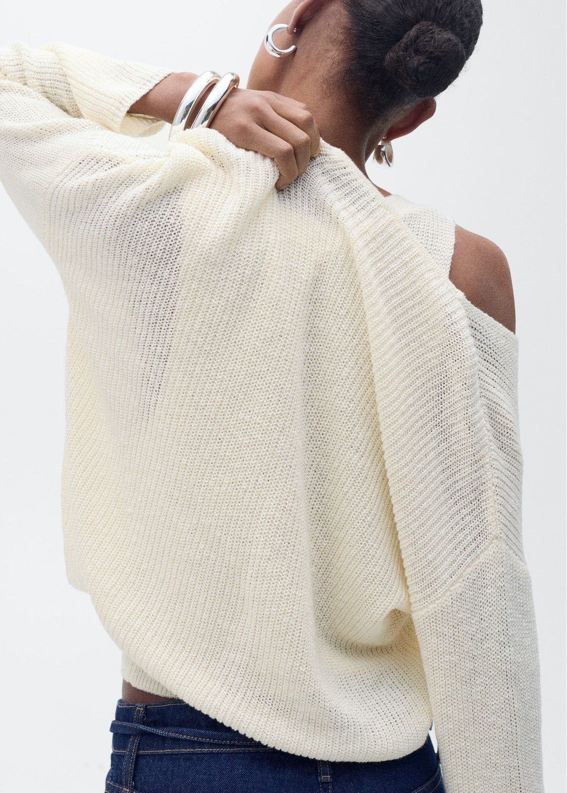 Mango V-neck knit sweater - Light Beige 2 Shaws Department Stores