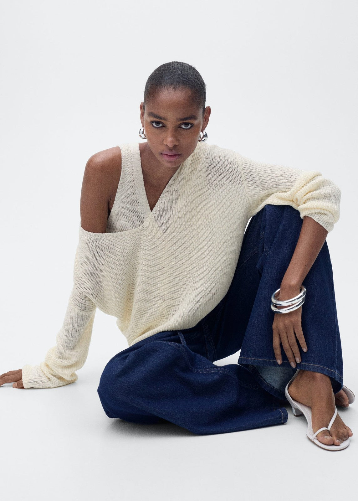 Mango V-neck knit sweater - Light Beige 7 Shaws Department Stores