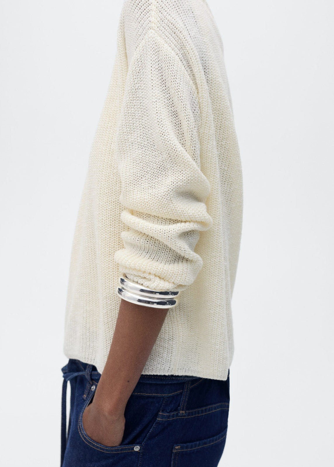 Mango V-neck knit sweater - Light Beige 11 Shaws Department Stores