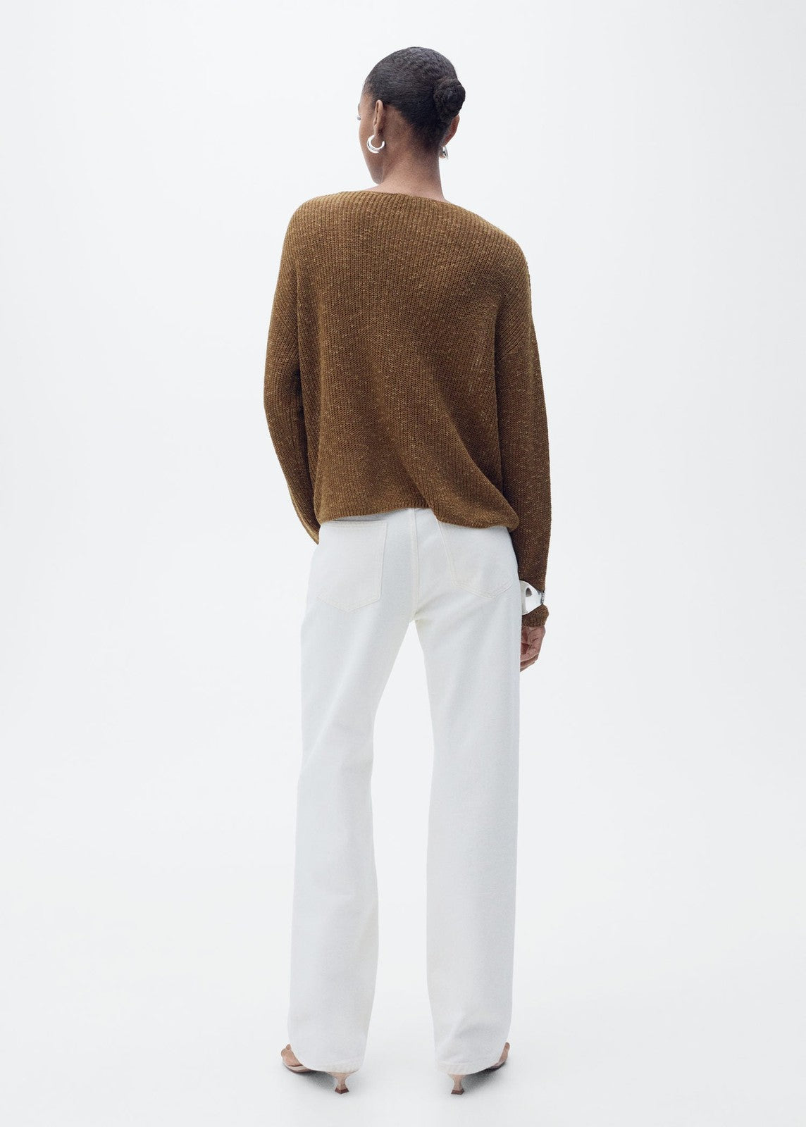 Mango V-neck knit sweater - Medium Brown 2 Shaws Department Stores