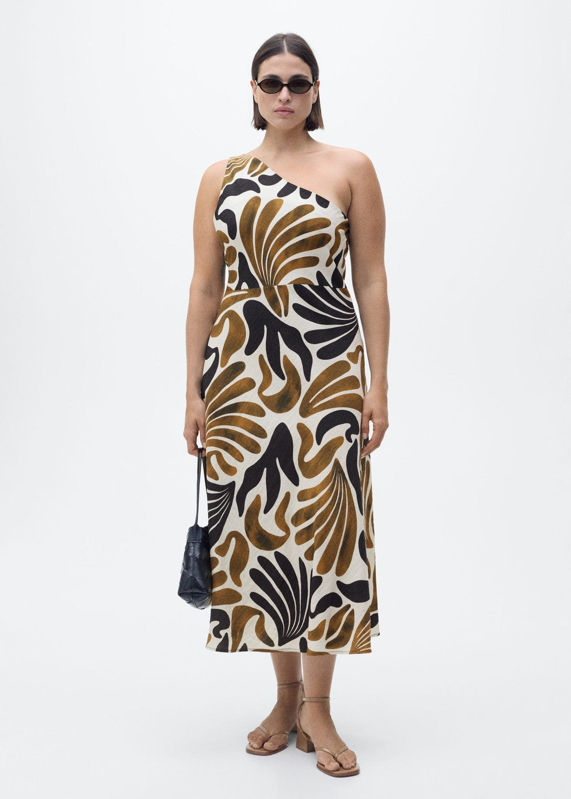 Mango Abstract leaf print dress - Brown 1 Shaws Department Stores