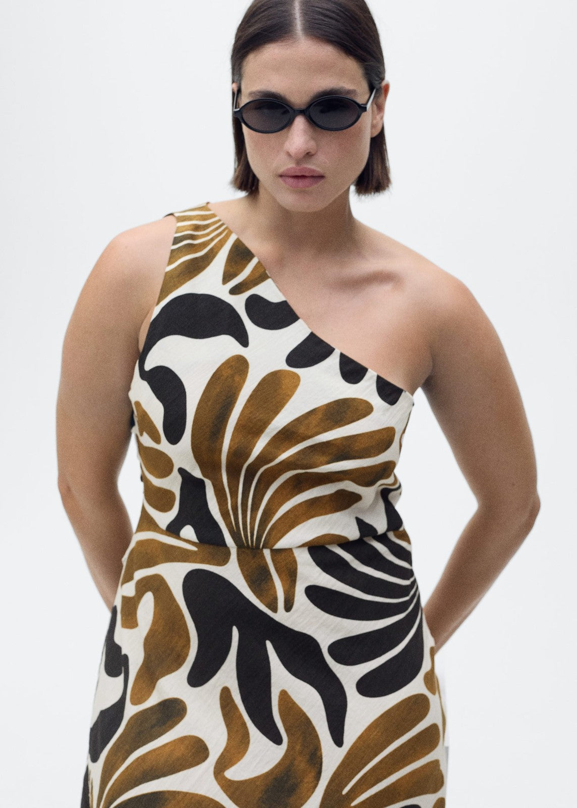 Mango Abstract leaf print dress - Brown 3 Shaws Department Stores