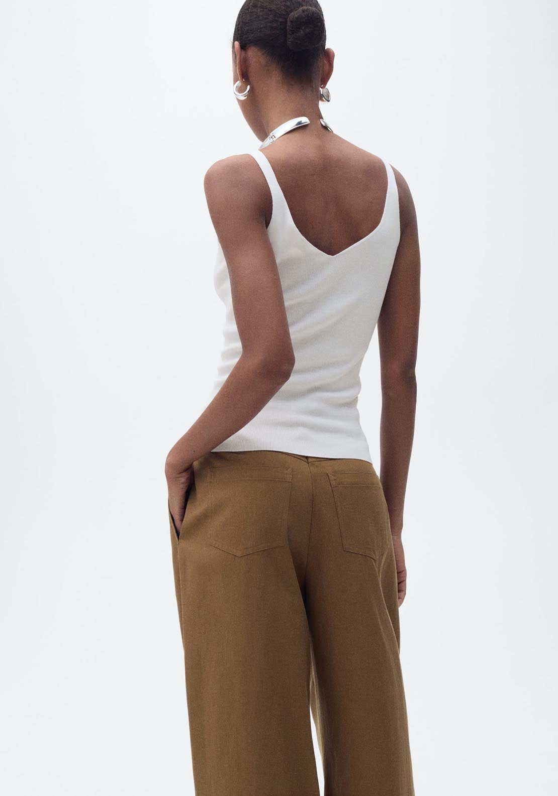 Mango V Neck Knit Top - Light Beige 2 Shaws Department Stores