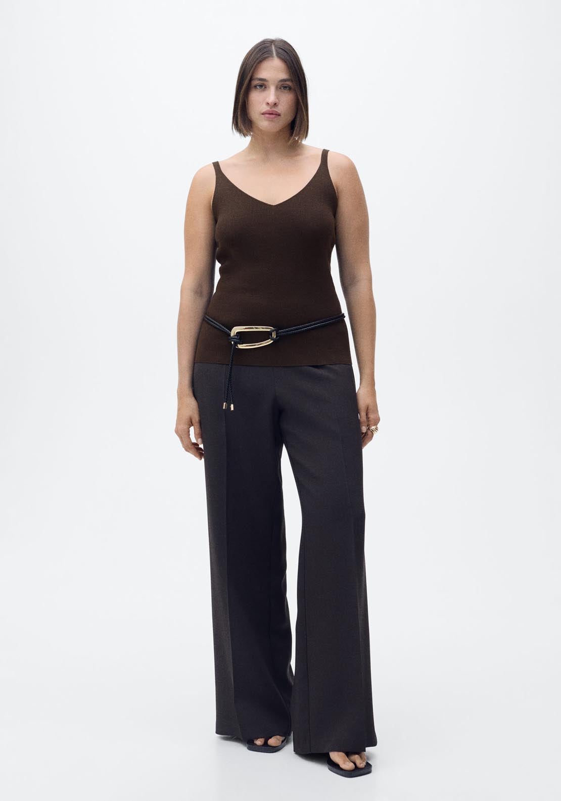 Mango V Neck Knit Top - Dark Brown 3 Shaws Department Stores