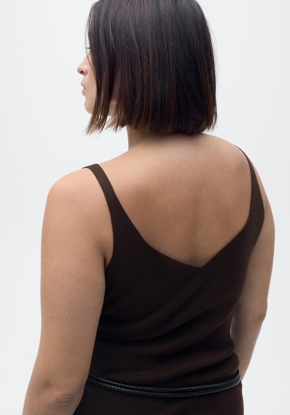 Mango V Neck Knit Top - Dark Brown 2 Shaws Department Stores
