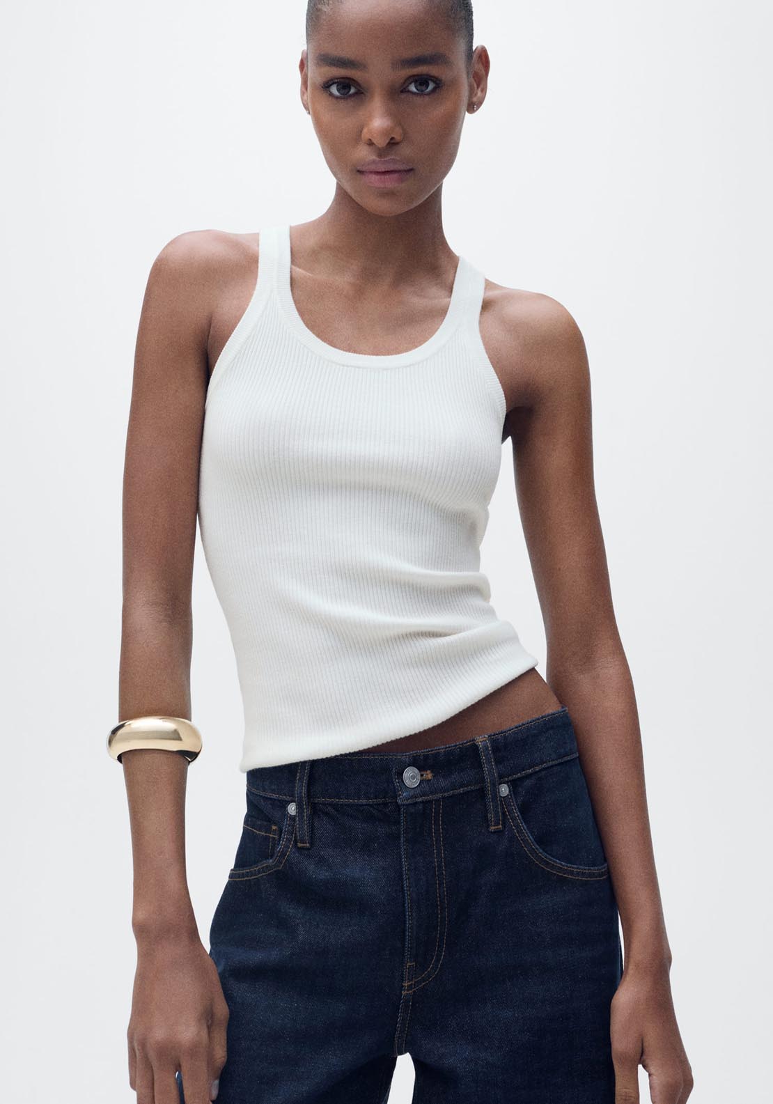 Mango Ribbed Knit Top - Light Beige 1 Shaws Department Stores
