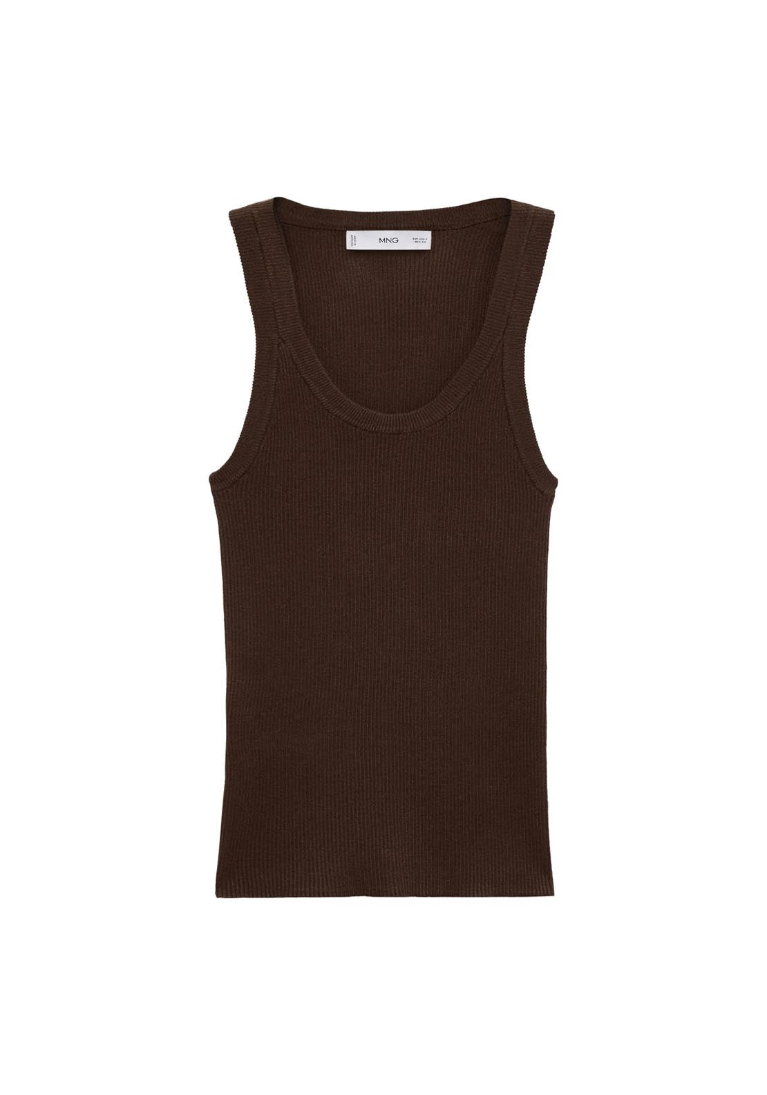 Mango Ribbed Knit Top - Dark Brown 7 Shaws Department Stores