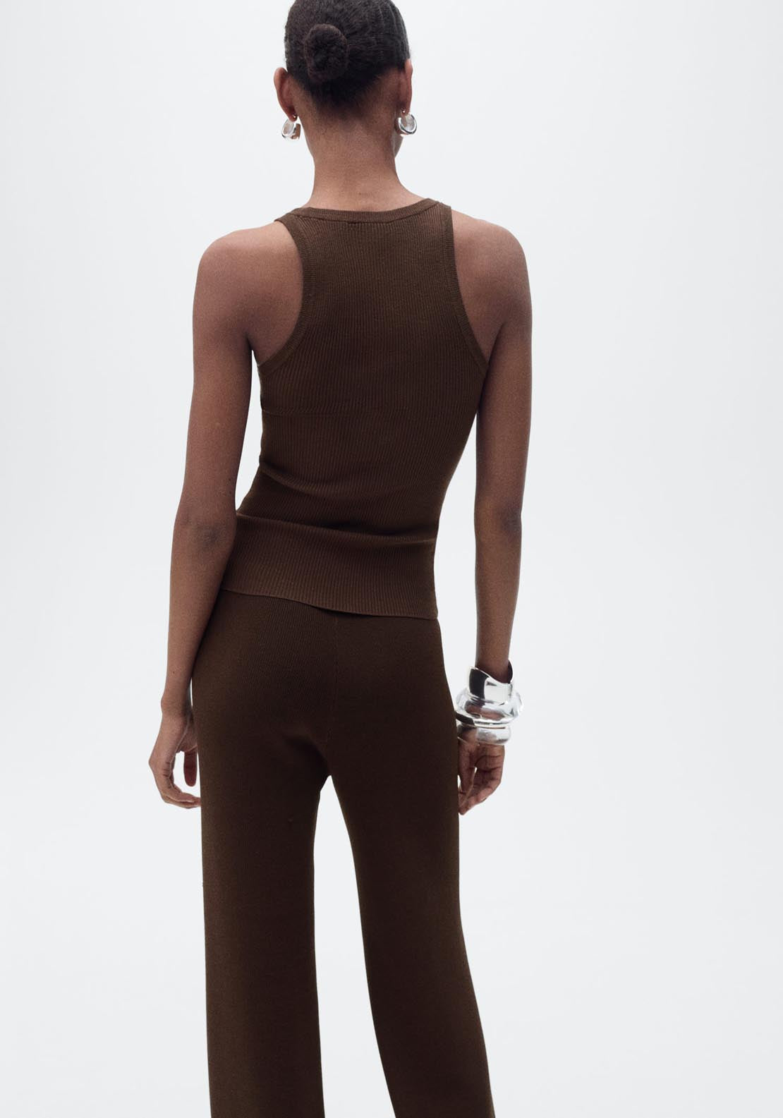 Mango Ribbed Knit Top - Dark Brown 2 Shaws Department Stores