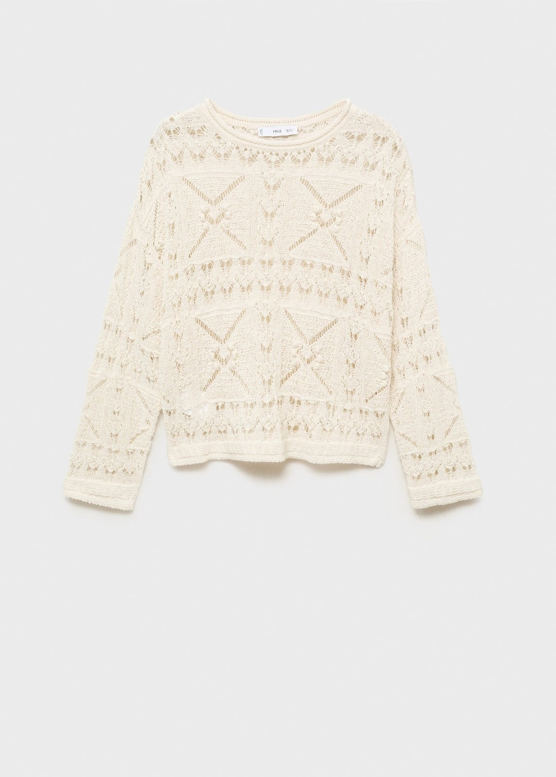 Mango Oversized openwork knitted sweater - Light Beige 7 Shaws Department Stores