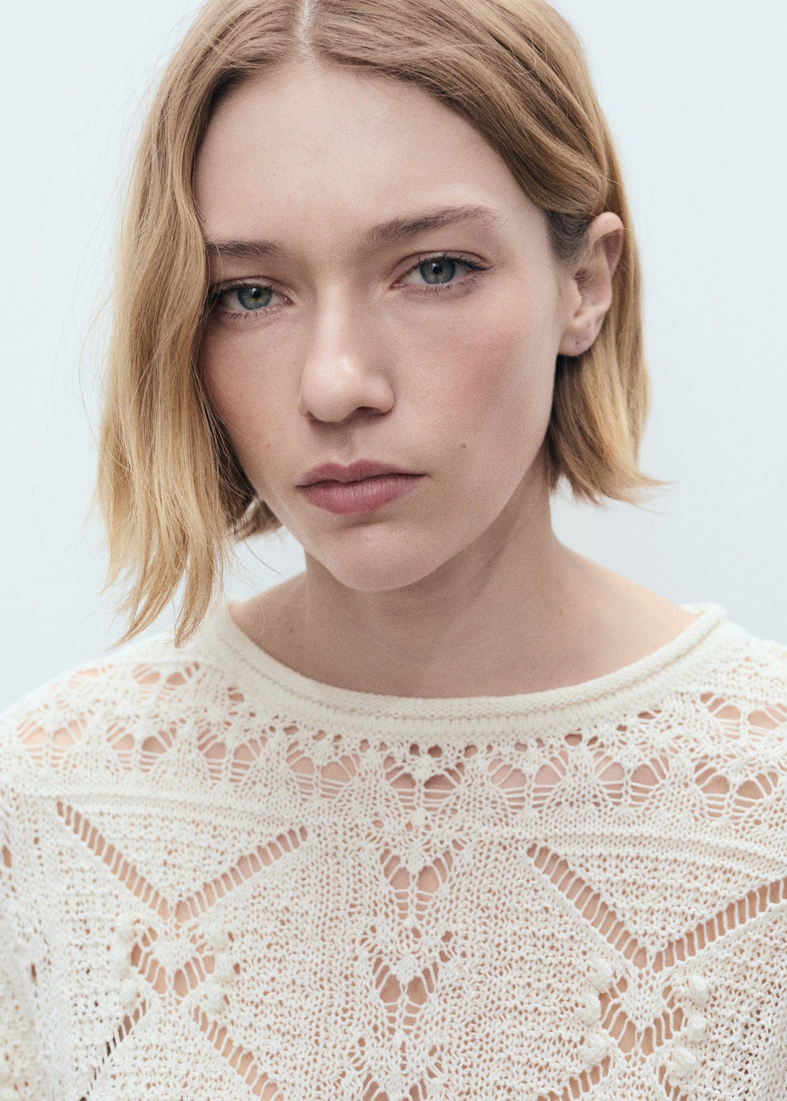 Mango Oversized openwork knitted sweater - Light Beige 4 Shaws Department Stores