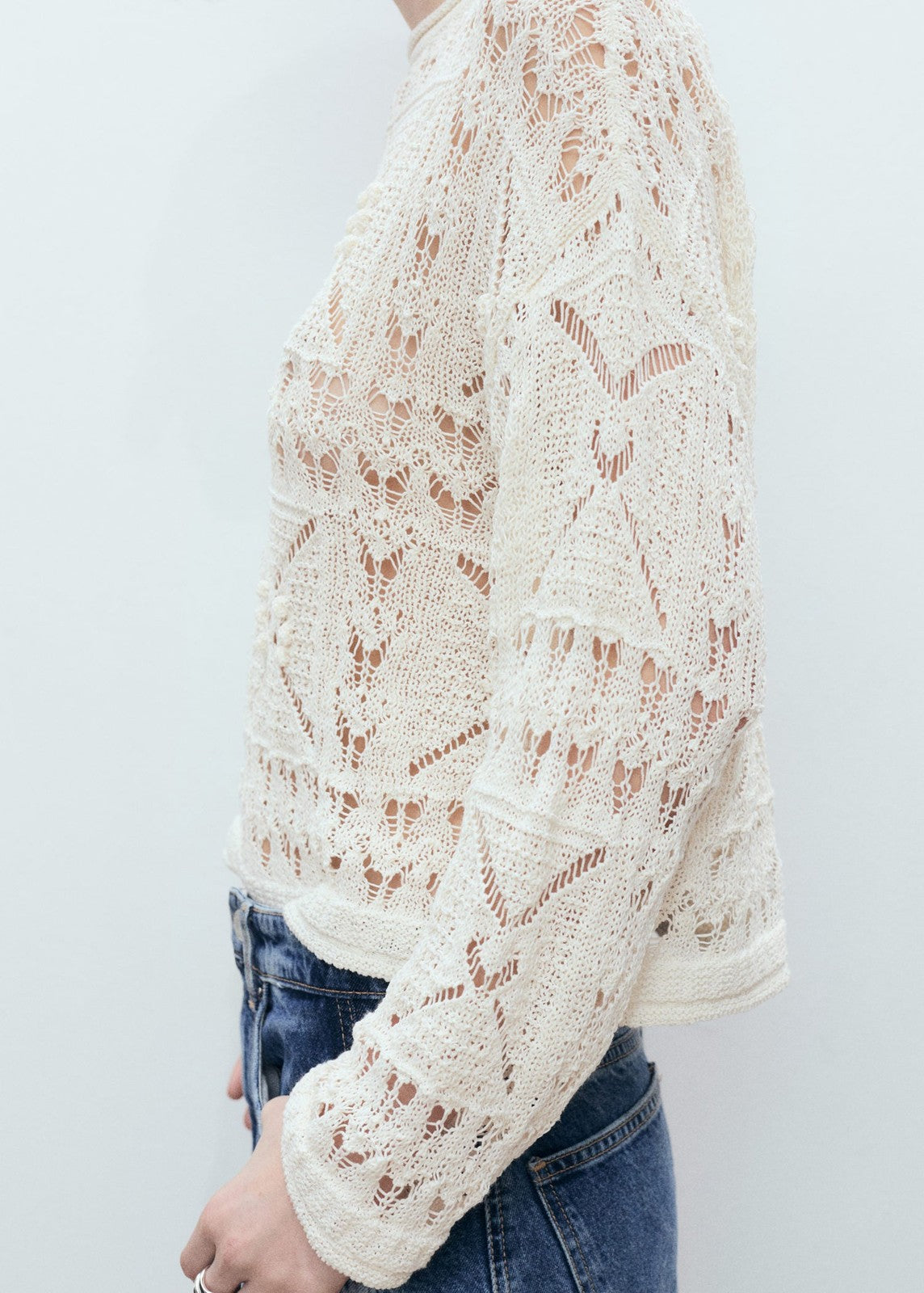 Mango Oversized openwork knitted sweater - Light Beige 5 Shaws Department Stores