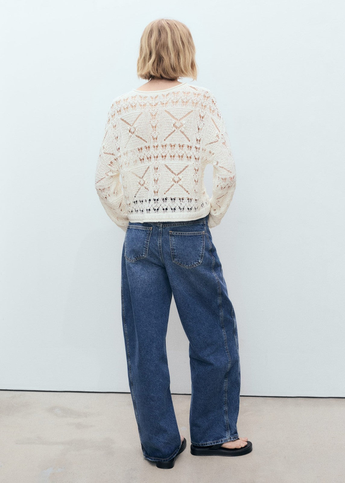 Mango Oversized openwork knitted sweater - Light Beige 3 Shaws Department Stores