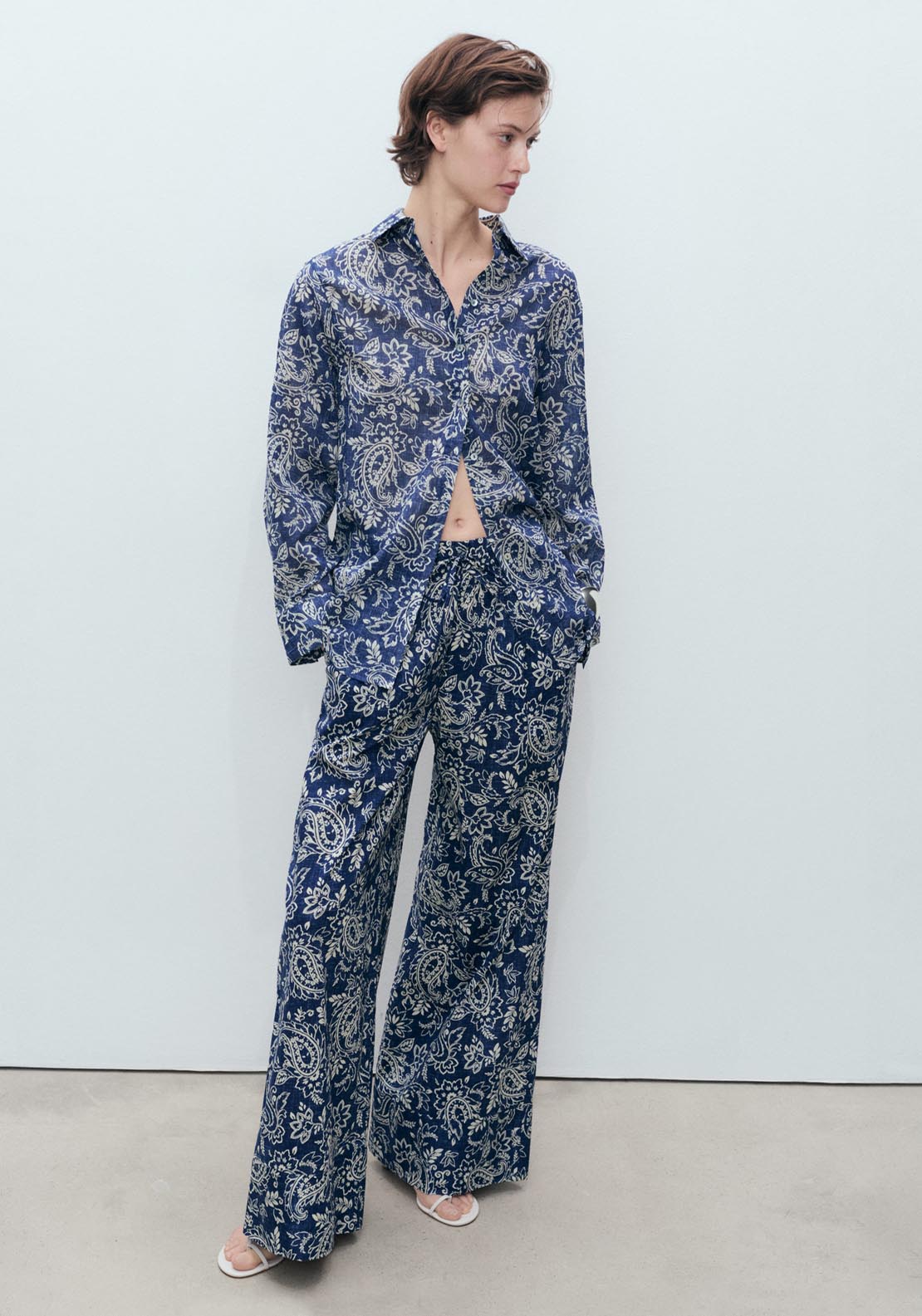 Mango Printed Cotton Shirt - Medium Blue 3 Shaws Department Stores